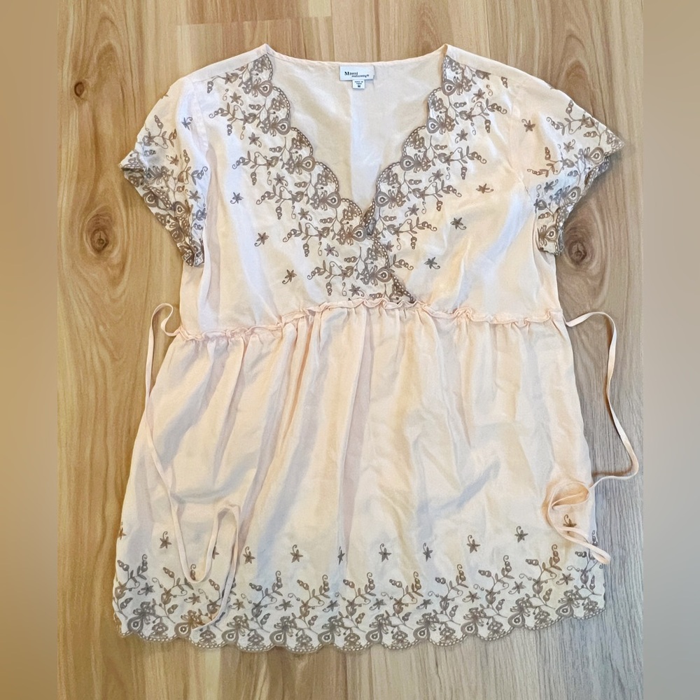 Mimi Maternity Embroidered Silk Pink Blouse Size M